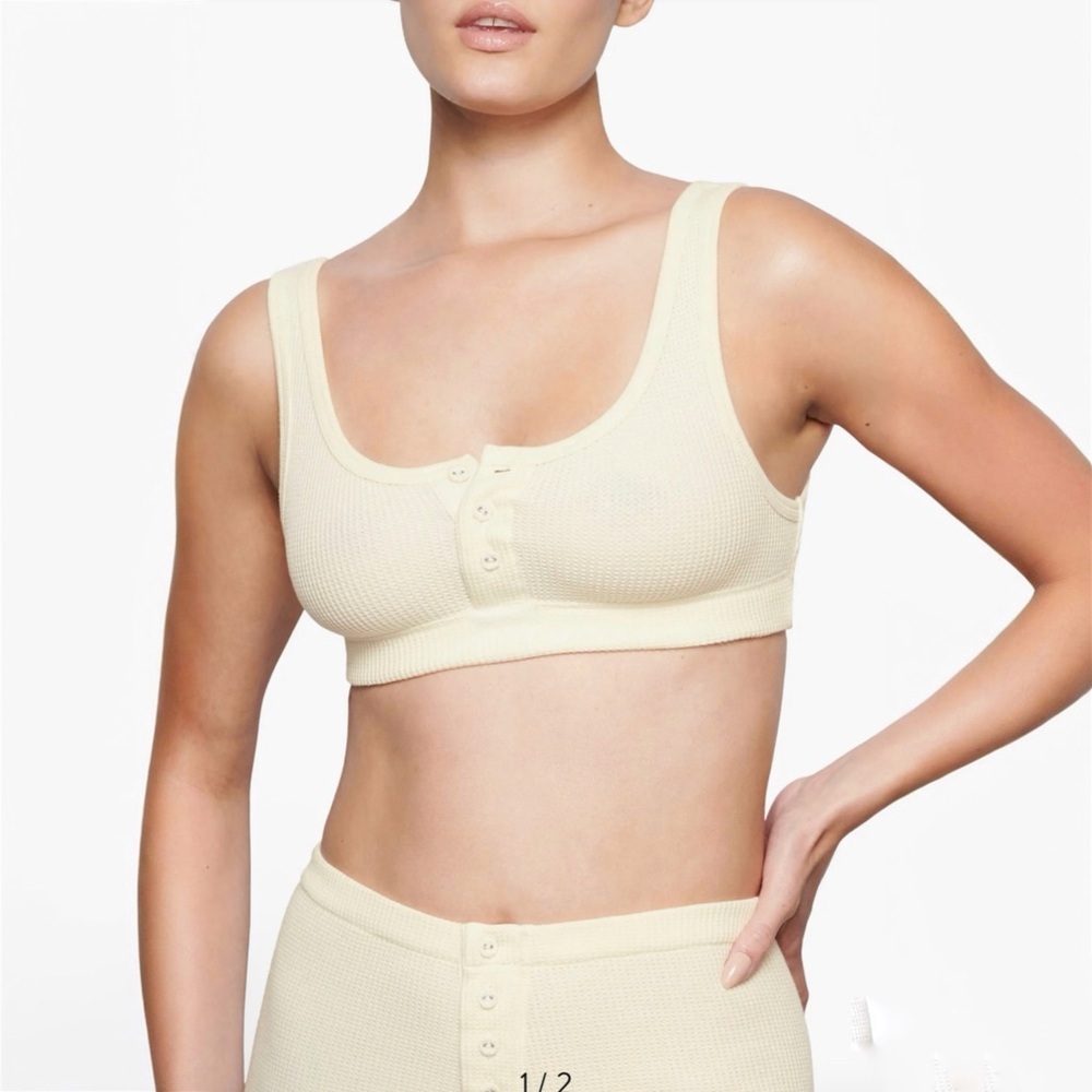 SKIMS Cream Waffle Knit Henley Bralette Size Small